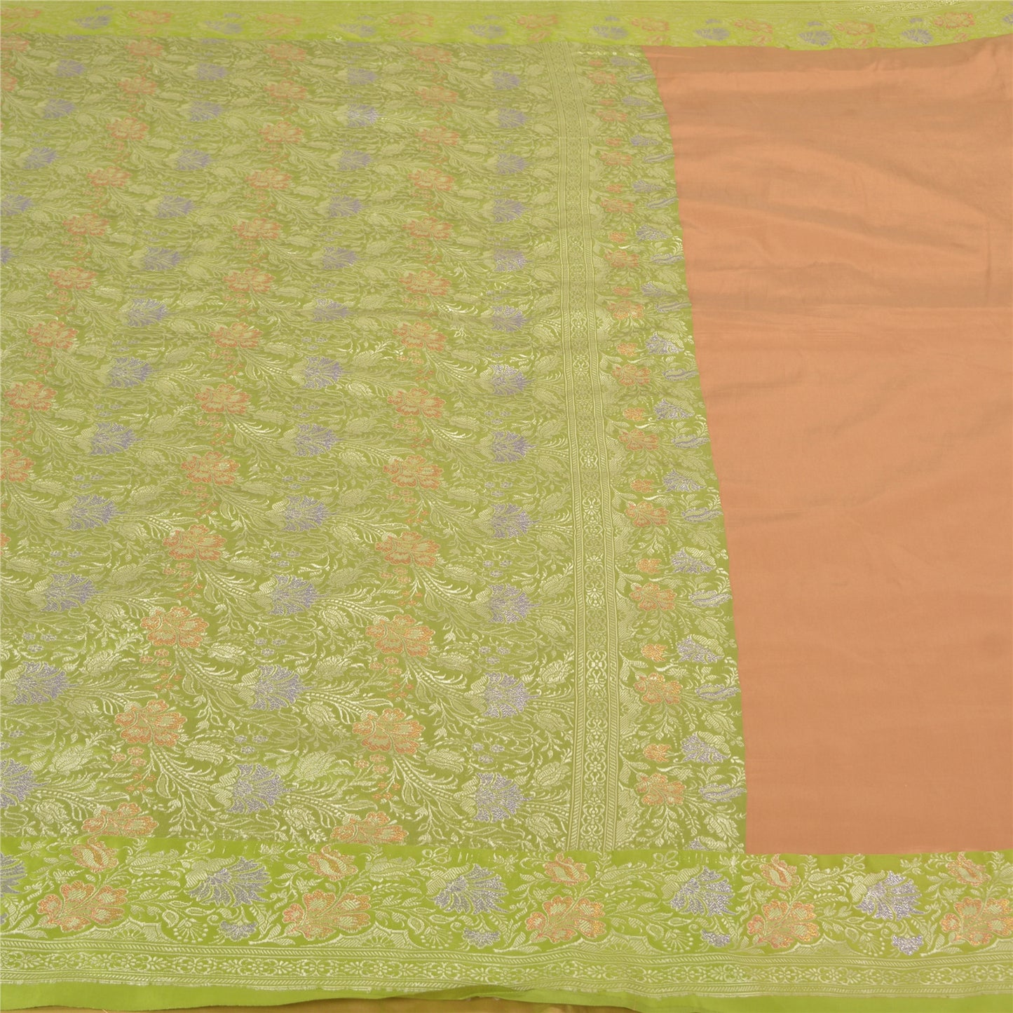 Sanskriti Vintage Green Indian Sarees Satin Woven Party Sari 5 Yard Fabric