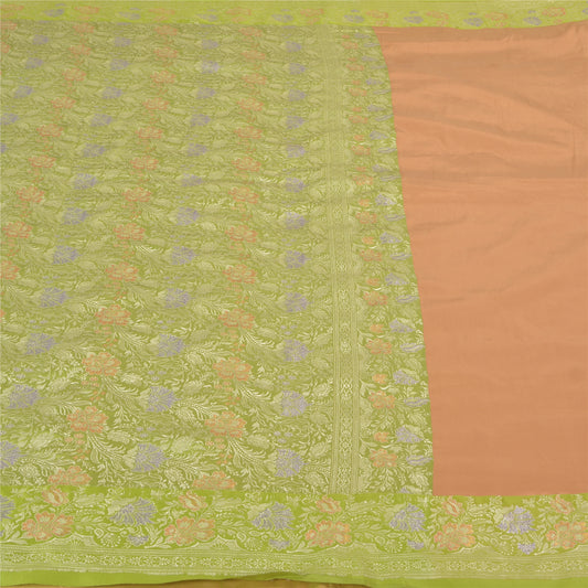 Sanskriti Vintage Green Indian Sarees Satin Woven Party Sari 5 Yard Fabric