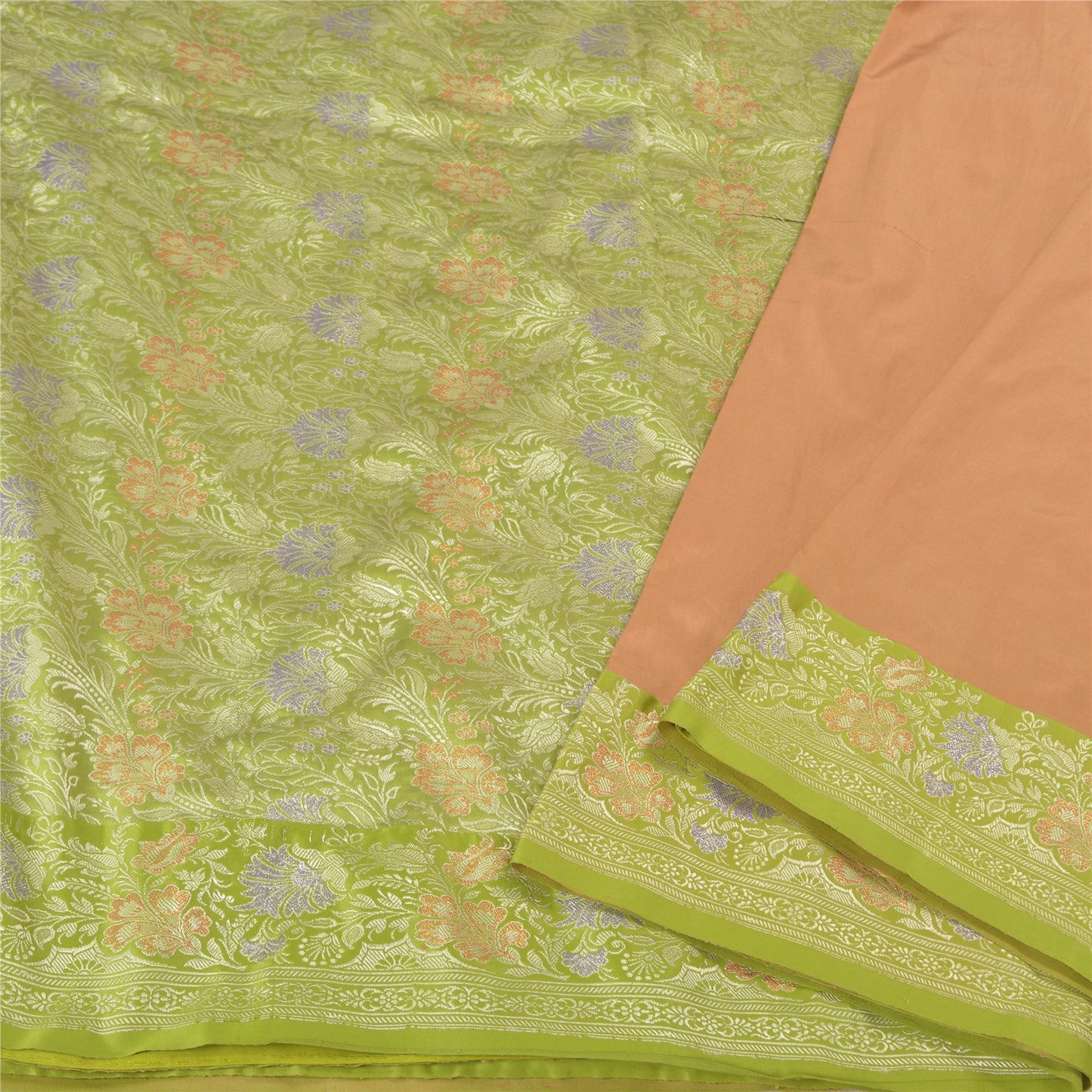 Sanskriti Vintage Green Indian Sarees Satin Woven Party Sari 5 Yard Fabric