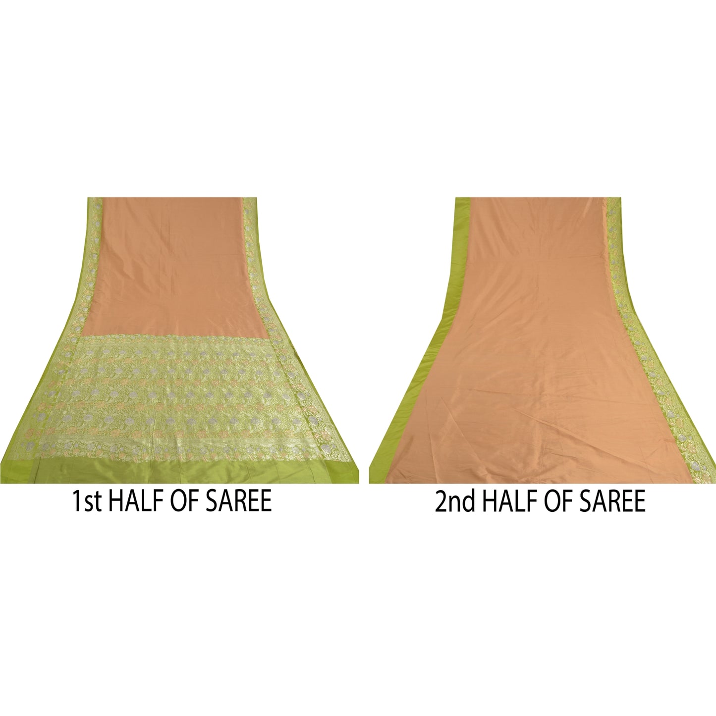 Sanskriti Vintage Green Indian Sarees Satin Woven Party Sari 5 Yard Fabric