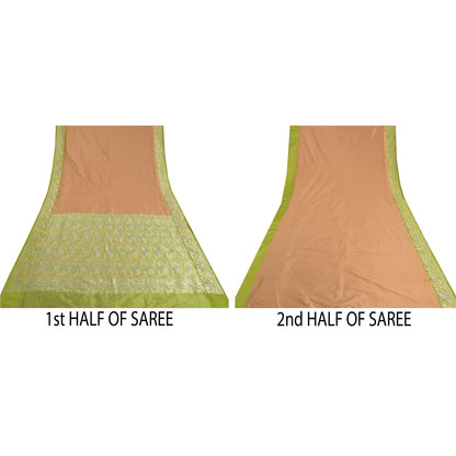 Sanskriti Vintage Green Indian Sarees Satin Woven Party Sari 5 Yard Fabric