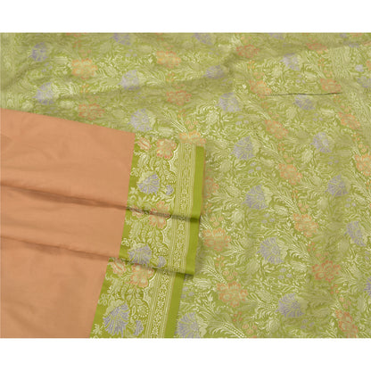 Sanskriti Vintage Green Indian Sarees Satin Woven Party Sari 5 Yard Fabric