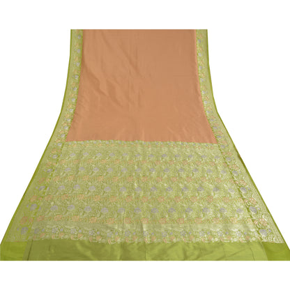 Sanskriti Vintage Green Indian Sarees Satin Woven Party Sari 5 Yard Fabric