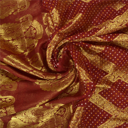 Sanskriti Vintage Dark Red Sarees Blend Georgette Brocade Bandhani Sari Fabric