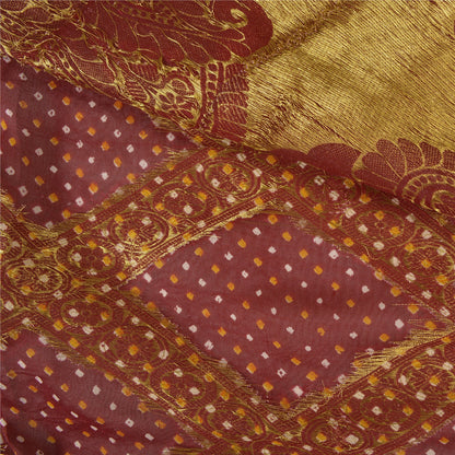Sanskriti Vintage Dark Red Sarees Blend Georgette Brocade Bandhani Sari Fabric