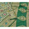 Sanskriti Vintage Green Indian Sarees Hand Woven 100% Pure Silk Sari 5yd Fabric