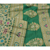 Sanskriti Vintage Green Indian Sarees Hand Woven 100% Pure Silk Sari 5yd Fabric