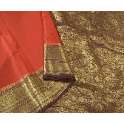 Sanskriti Vintage Rusty Orange Sarees Pure Silk Woven Banarasi Sari Fabric