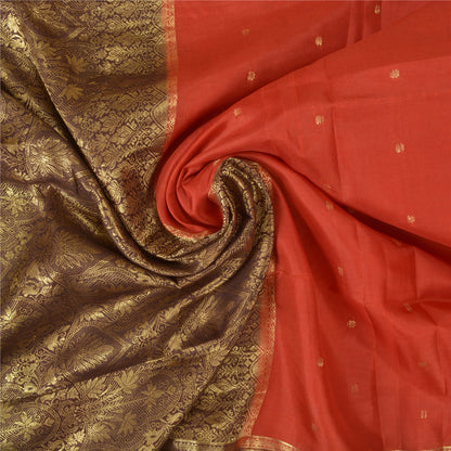 Sanskriti Vintage Rusty Orange Sarees Pure Silk Woven Banarasi Sari Fabric