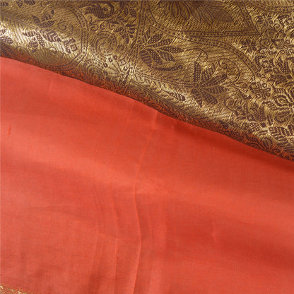 Sanskriti Vintage Rusty Orange Sarees Pure Silk Woven Banarasi Sari Fabric