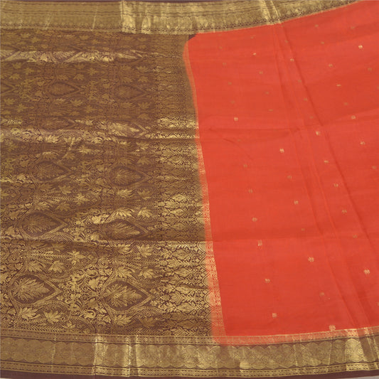 Sanskriti Vintage Rusty Orange Sarees Pure Silk Woven Banarasi Sari Fabric