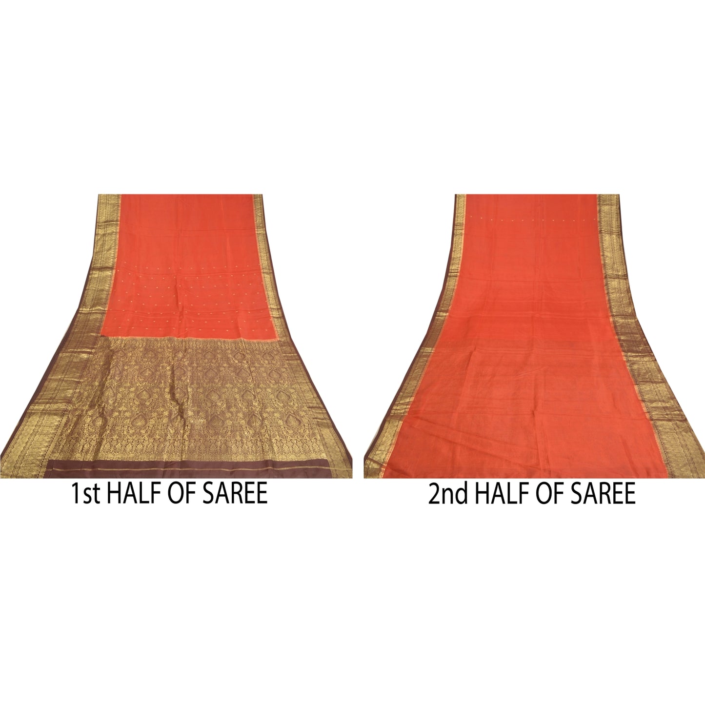 Sanskriti Vintage Rusty Orange Sarees Pure Silk Woven Banarasi Sari Fabric