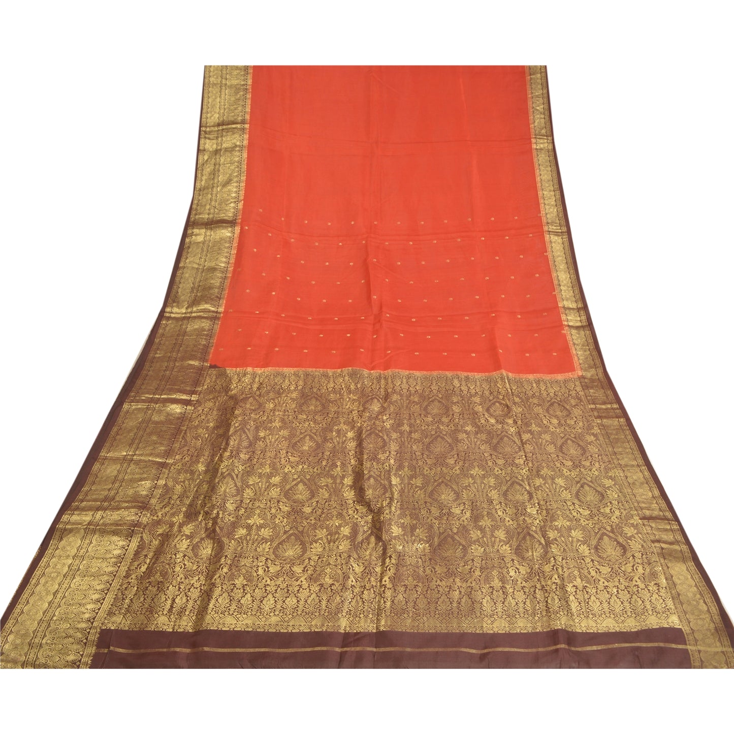 Sanskriti Vintage Rusty Orange Sarees Pure Silk Woven Banarasi Sari Fabric