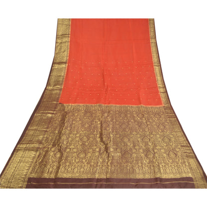 Sanskriti Vintage Rusty Orange Sarees Pure Silk Woven Banarasi Sari Fabric