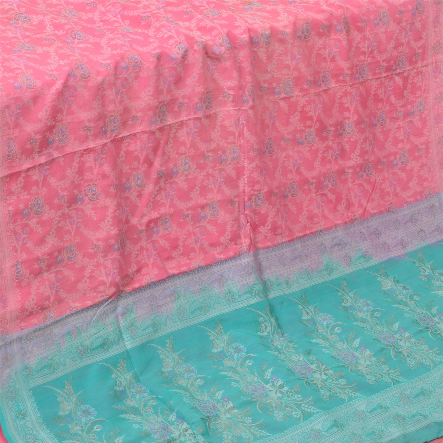 Sanskriti Vintage Pink Indian Sarees Pure Silk Zari Hand-Woven Sari 5 yd Fabric