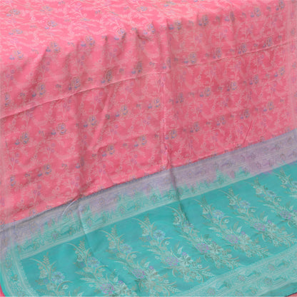 Sanskriti Vintage Pink Indian Sarees Pure Silk Zari Hand-Woven Sari 5 yd Fabric