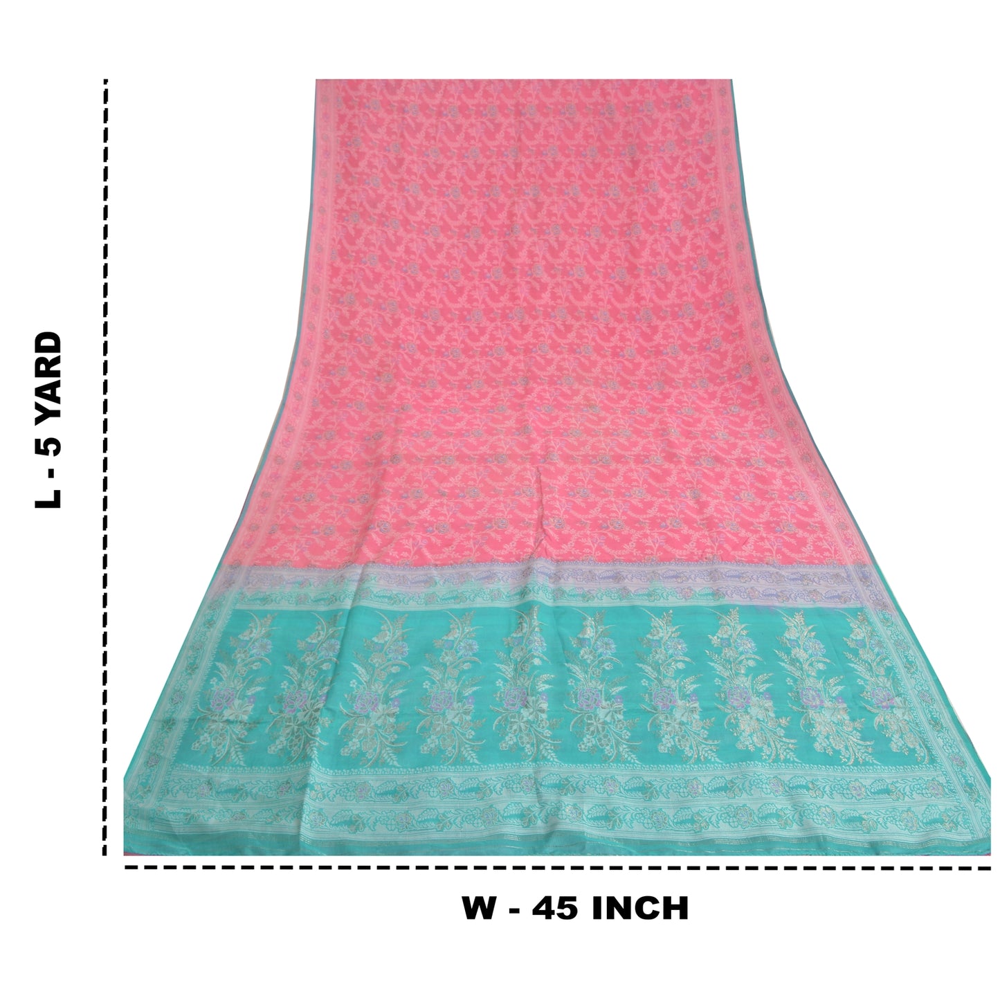 Sanskriti Vintage Pink Indian Sarees Pure Silk Zari Hand-Woven Sari 5 yd Fabric