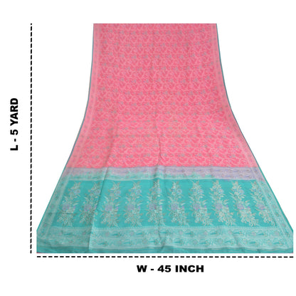 Sanskriti Vintage Pink Indian Sarees Pure Silk Zari Hand-Woven Sari 5 yd Fabric