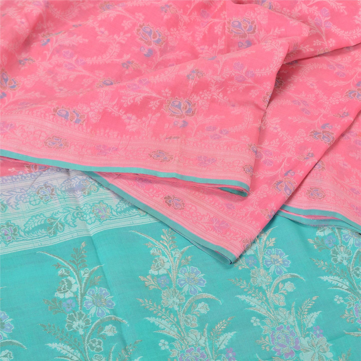 Sanskriti Vintage Pink Indian Sarees Pure Silk Zari Hand-Woven Sari 5 yd Fabric