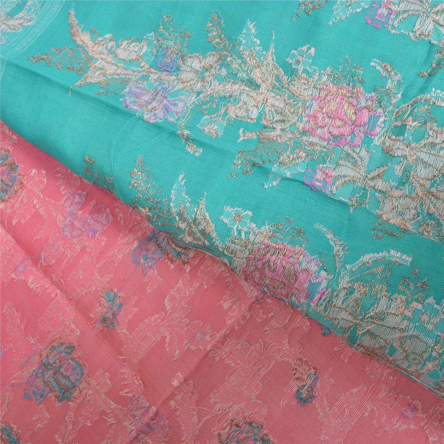 Sanskriti Vintage Pink Indian Sarees Pure Silk Zari Hand-Woven Sari 5 yd Fabric