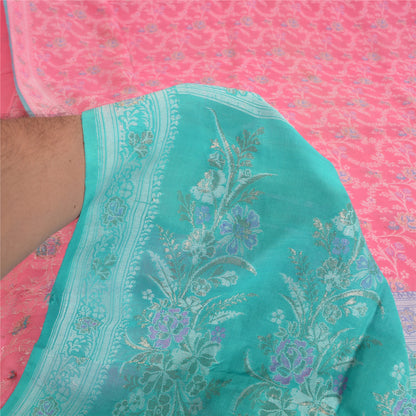 Sanskriti Vintage Pink Indian Sarees Pure Silk Zari Hand-Woven Sari 5 yd Fabric