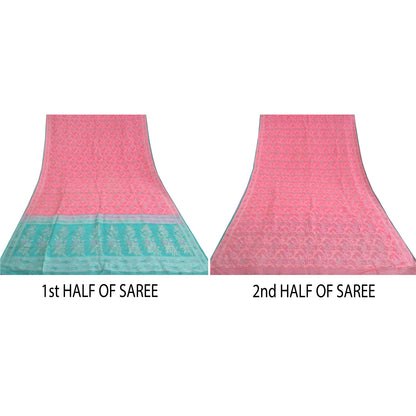 Sanskriti Vintage Pink Indian Sarees Pure Silk Zari Hand-Woven Sari 5 yd Fabric