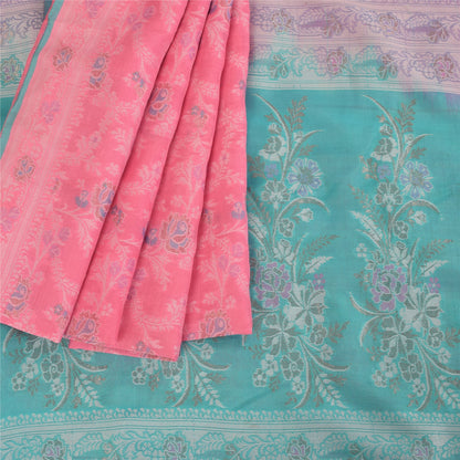 Sanskriti Vintage Pink Indian Sarees Pure Silk Zari Hand-Woven Sari 5 yd Fabric