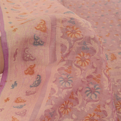 Sanskriti Vintage Indian Peach Sarees Cotton Silk Hand-Woven Jamdani Sari Fabric