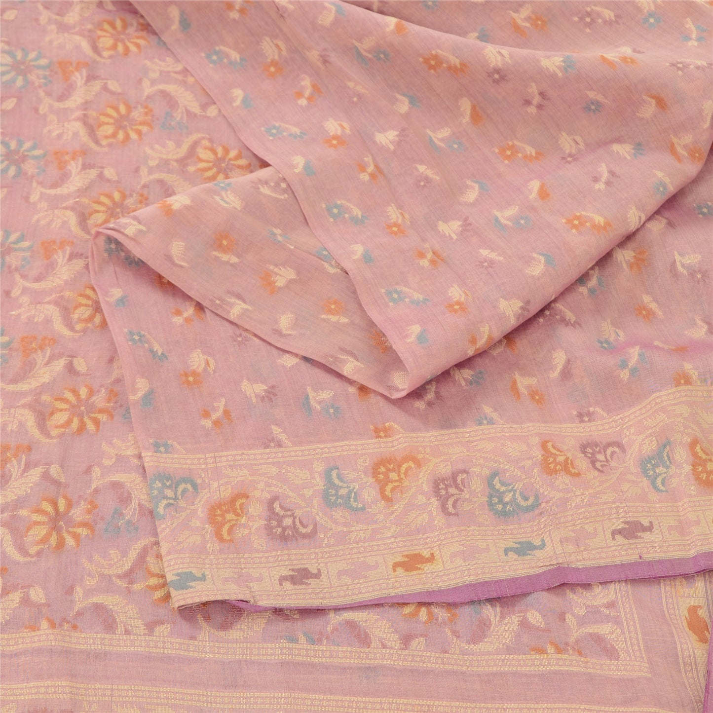 Sanskriti Vintage Indian Peach Sarees Cotton Silk Hand-Woven Jamdani Sari Fabric