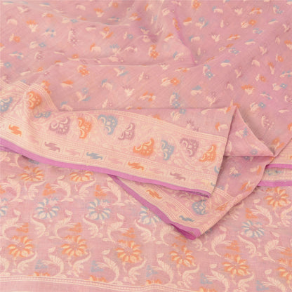 Sanskriti Vintage Indian Peach Sarees Cotton Silk Hand-Woven Jamdani Sari Fabric