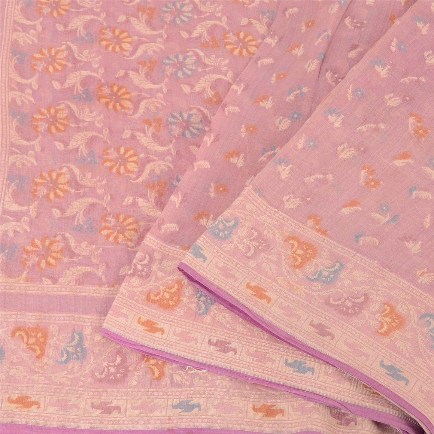 Sanskriti Vintage Indian Peach Sarees Cotton Silk Hand-Woven Jamdani Sari Fabric