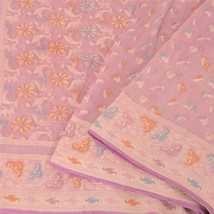 Sanskriti Vintage Indian Peach Sarees Cotton Silk Hand-Woven Jamdani Sari Fabric