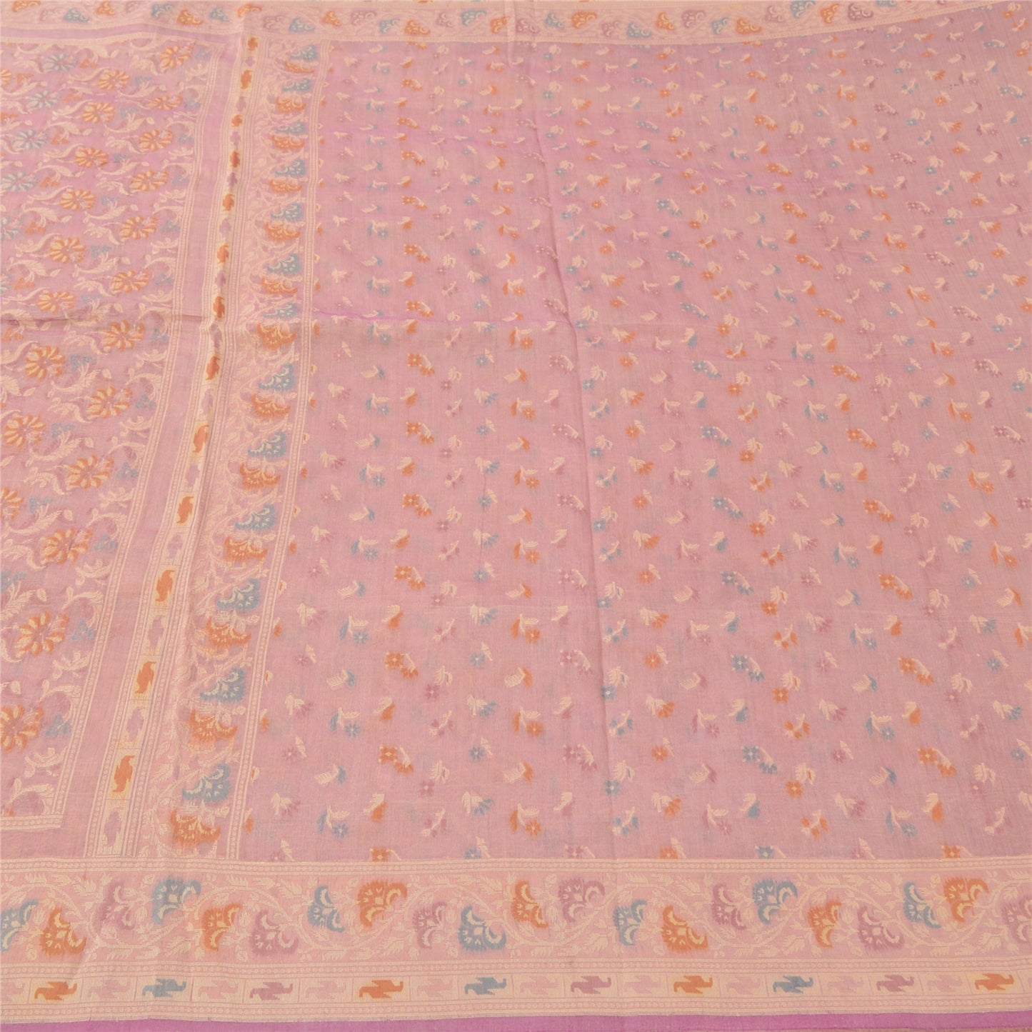 Sanskriti Vintage Indian Peach Sarees Cotton Silk Hand-Woven Jamdani Sari Fabric