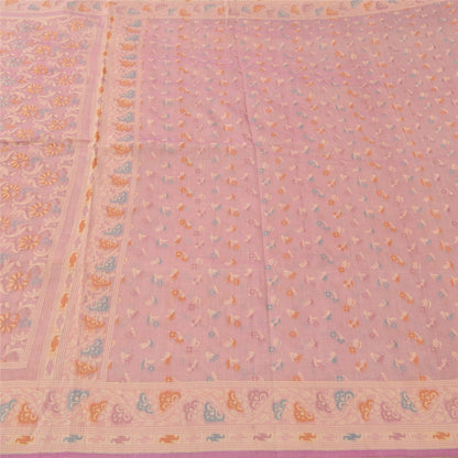 Sanskriti Vintage Indian Peach Sarees Cotton Silk Hand-Woven Jamdani Sari Fabric