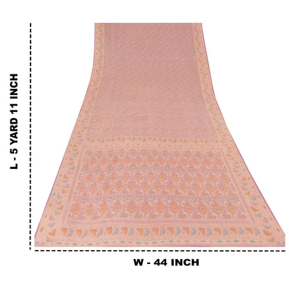 Sanskriti Vintage Indian Peach Sarees Cotton Silk Hand-Woven Jamdani Sari Fabric