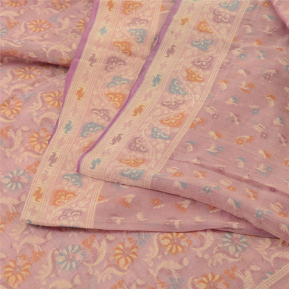 Sanskriti Vintage Indian Peach Sarees Cotton Silk Hand-Woven Jamdani Sari Fabric