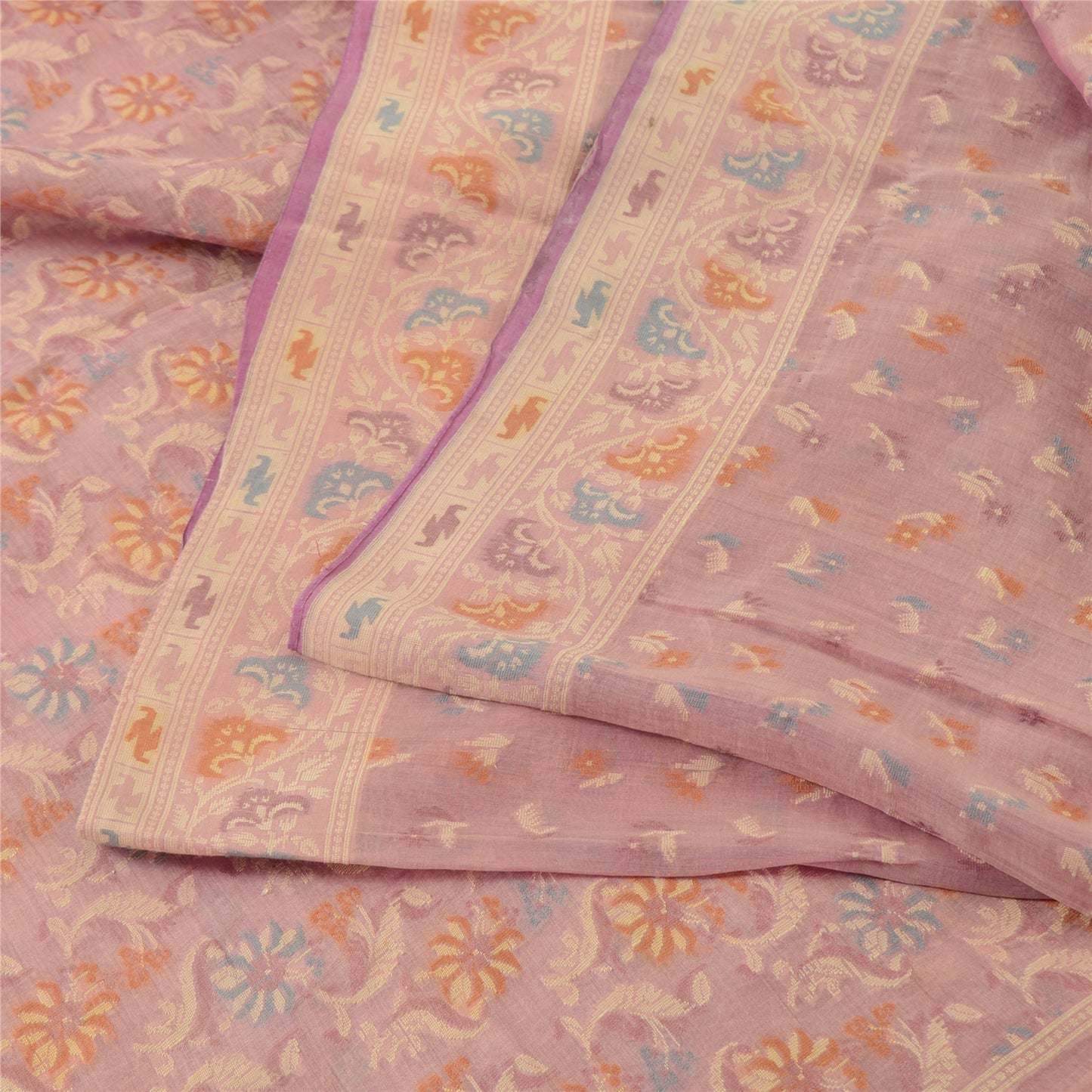 Sanskriti Vintage Indian Peach Sarees Cotton Silk Hand-Woven Jamdani Sari Fabric