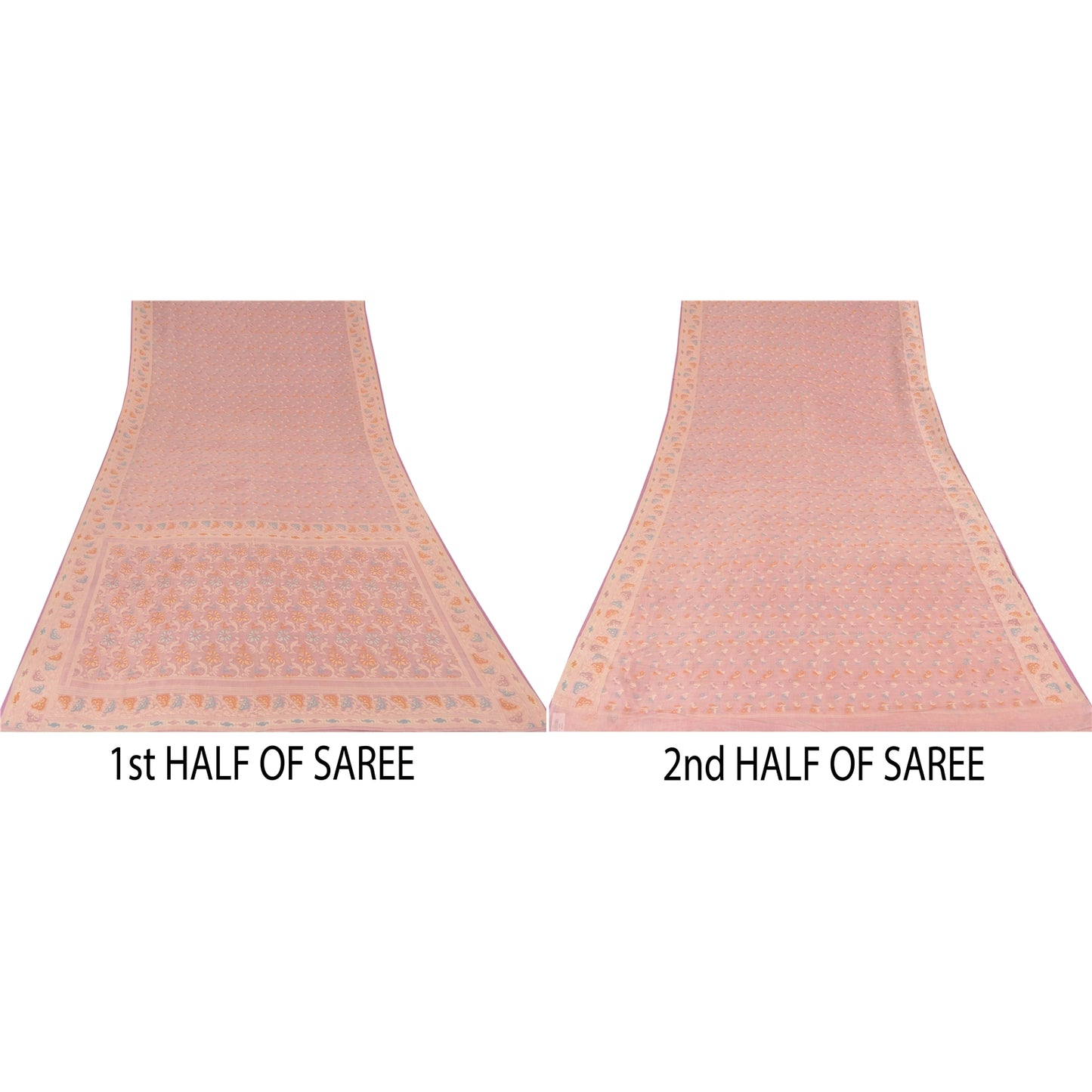 Sanskriti Vintage Indian Peach Sarees Cotton Silk Hand-Woven Jamdani Sari Fabric