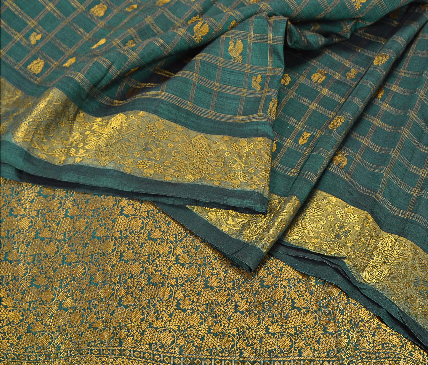 Sanskriti Vintage Green Sarees Pure Silk Zari Woven Brocade Indian Wedding Sari