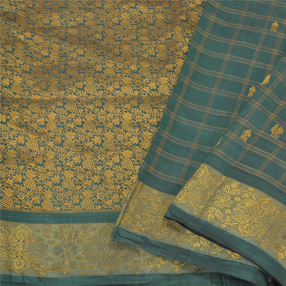 Sanskriti Vintage Saree Green 100% Pure Silk 5YD Sari Zari Woven Brocade Wedding Indian Textile Heritage Supplies, Home Decor, Sewing,