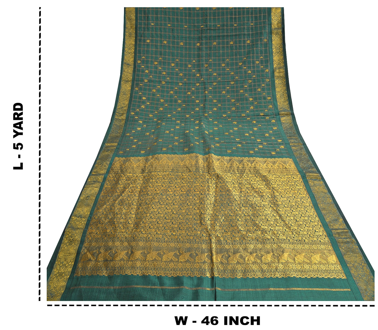 Sanskriti Vintage Green Sarees Pure Silk Zari Woven Brocade Indian Wedding Sari