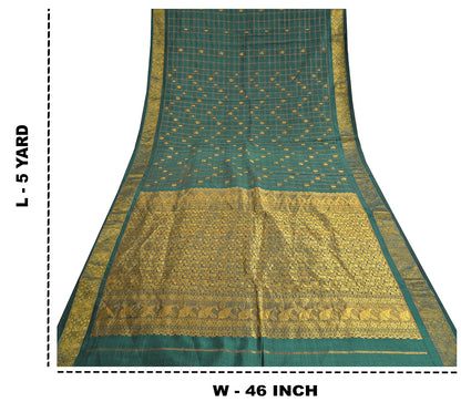 Sanskriti Vintage Green Sarees Pure Silk Zari Woven Brocade Indian Wedding Sari