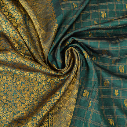 Sanskriti Vintage Green Sarees Pure Silk Zari Woven Brocade Indian Wedding Sari