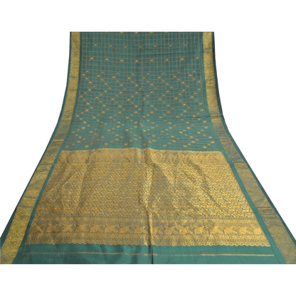 Sanskriti Vintage Green Sarees Pure Silk Zari Woven Brocade Indian Wedding Sari