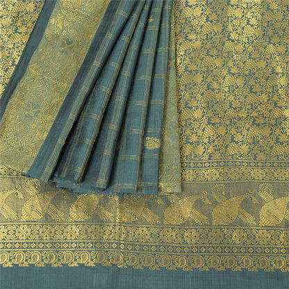 Sanskriti Vintage Saree Green 100% Pure Silk 5YD Sari Zari Woven Brocade Wedding Indian Textile Heritage Supplies, Home Decor, Sewing,