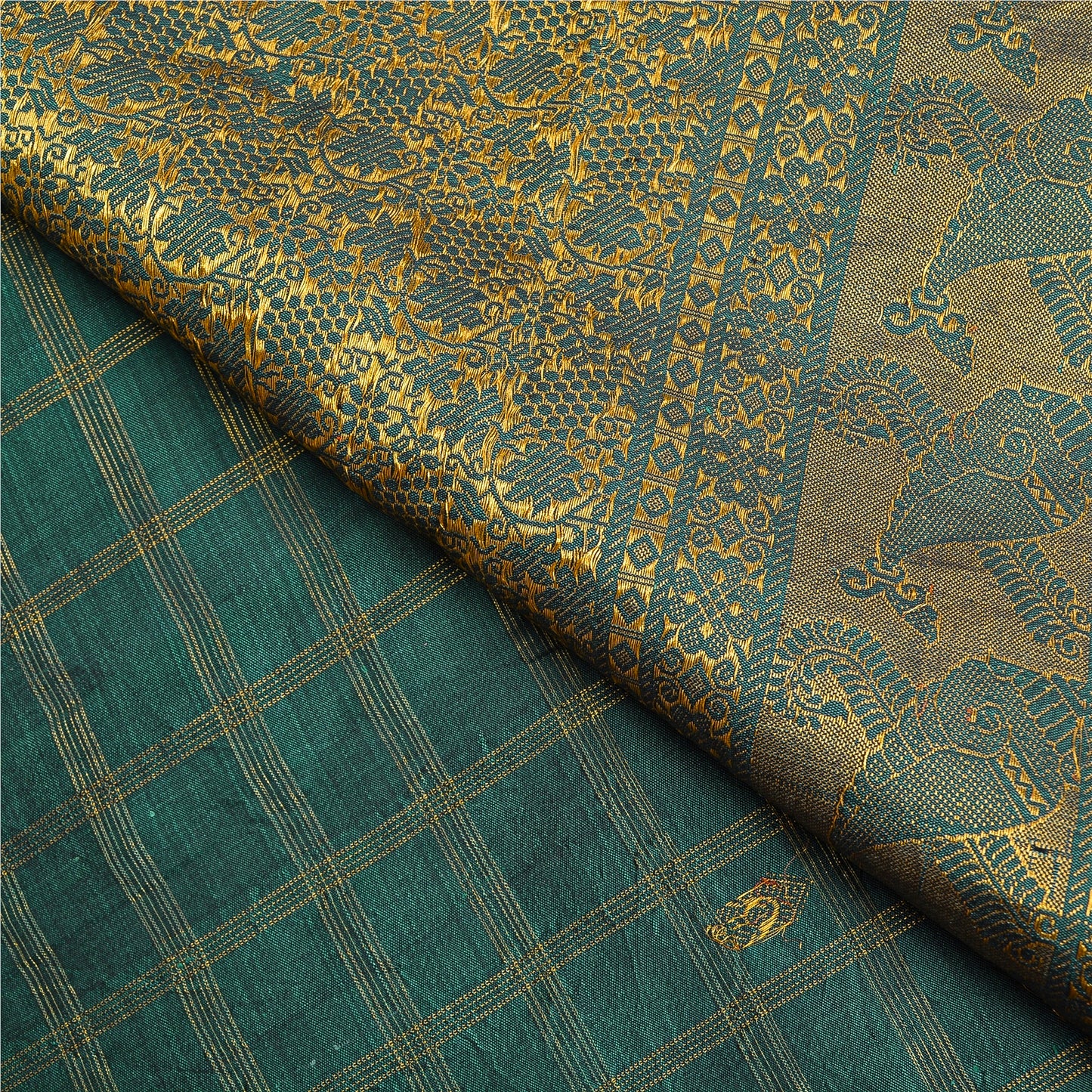 Sanskriti Vintage Green Sarees Pure Silk Zari Woven Brocade Indian Wedding Sari