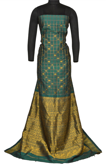 Sanskriti Vintage Green Sarees Pure Silk Zari Woven Brocade Indian Wedding Sari