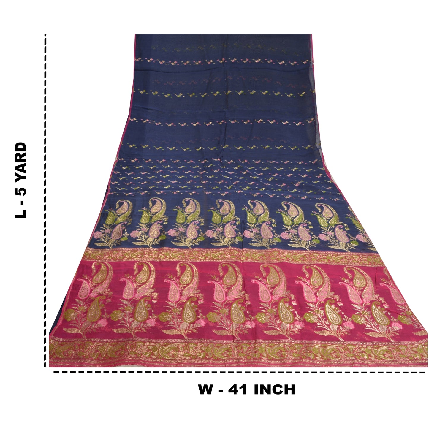 Sanskriti Vintage Pink Heavy Sarees Pure Organza Silk Woven Brocade Sari Fabric