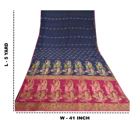 Sanskriti Vintage Pink Heavy Sarees Pure Organza Silk Woven Brocade Sari Fabric