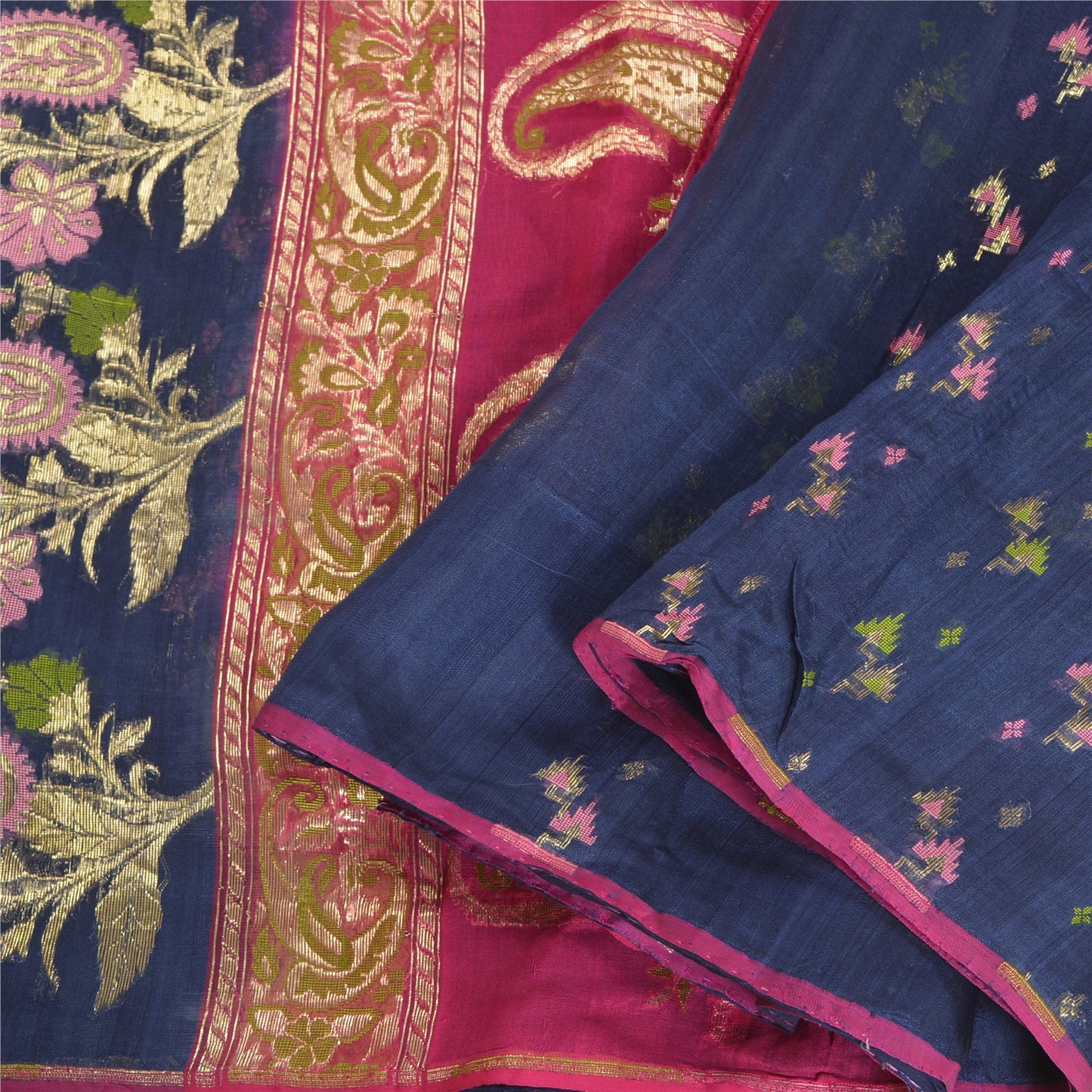 Sanskriti Vintage Pink Heavy Sarees Pure Organza Silk Woven Brocade Sari Fabric